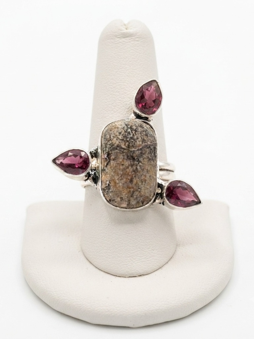 New Artisan Ruby 4 Stone Pink Red 925 Sterling Silver Ring Rough Polished OOAK